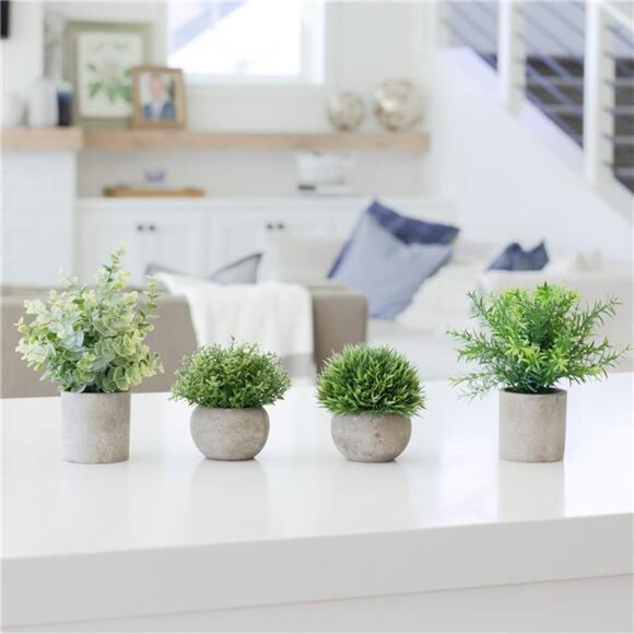 Artificial Plants for Home Decor Indoor.4 Mini Plants, Rosemary Faux Plant Decor - Picture 6 of 8